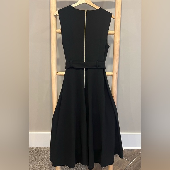 Calvin Klein size12 Belted Midi Black Dress Gold zip sleeveless cocktail formal - Picture 3 of 13